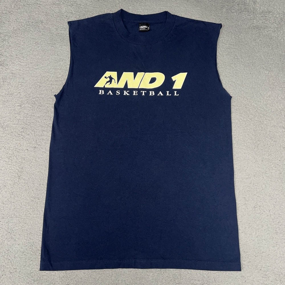 VTG And1 Basketball Tank Top Men's Size L Blue Muscle Training Shirt Made in USA